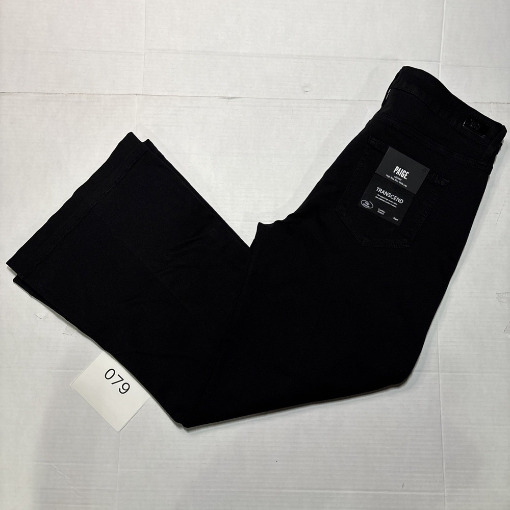 NWT PAIGE Leenah Petite Black Shadow Wide Leg Jeans Women's Size 32 High Rise